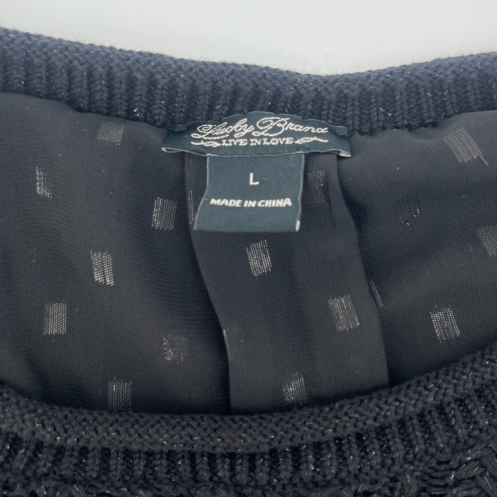 Lucky Brand Black Mixed Material Split Back Top Layered Look Women's Size Large - Picture 6 of 7